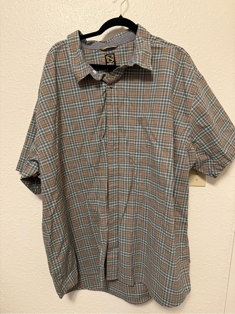 Plaid Short‎ Sleeve Button-Down Shirt - Brown & Blue